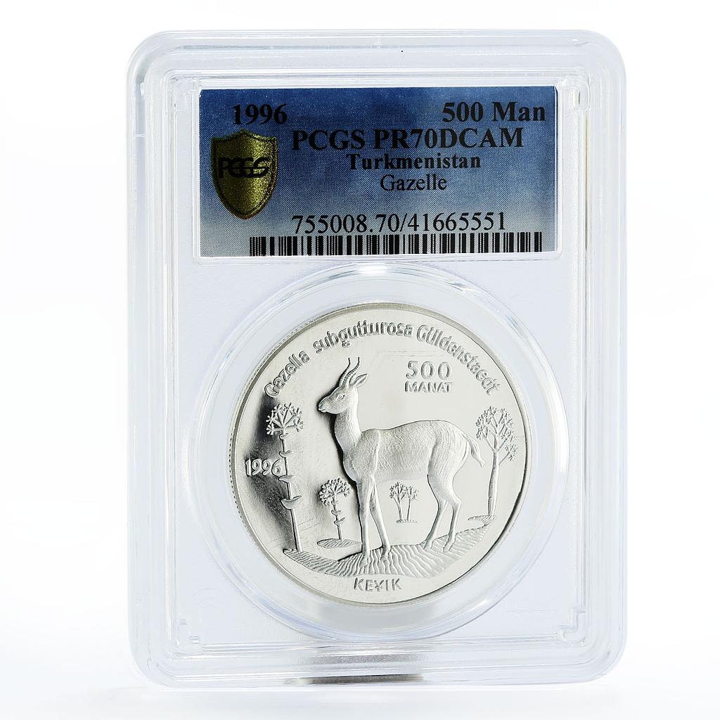 Turkmenistan 500 manat Endangered Wildlife Gazelle PR70 PCGS silver coin 1996