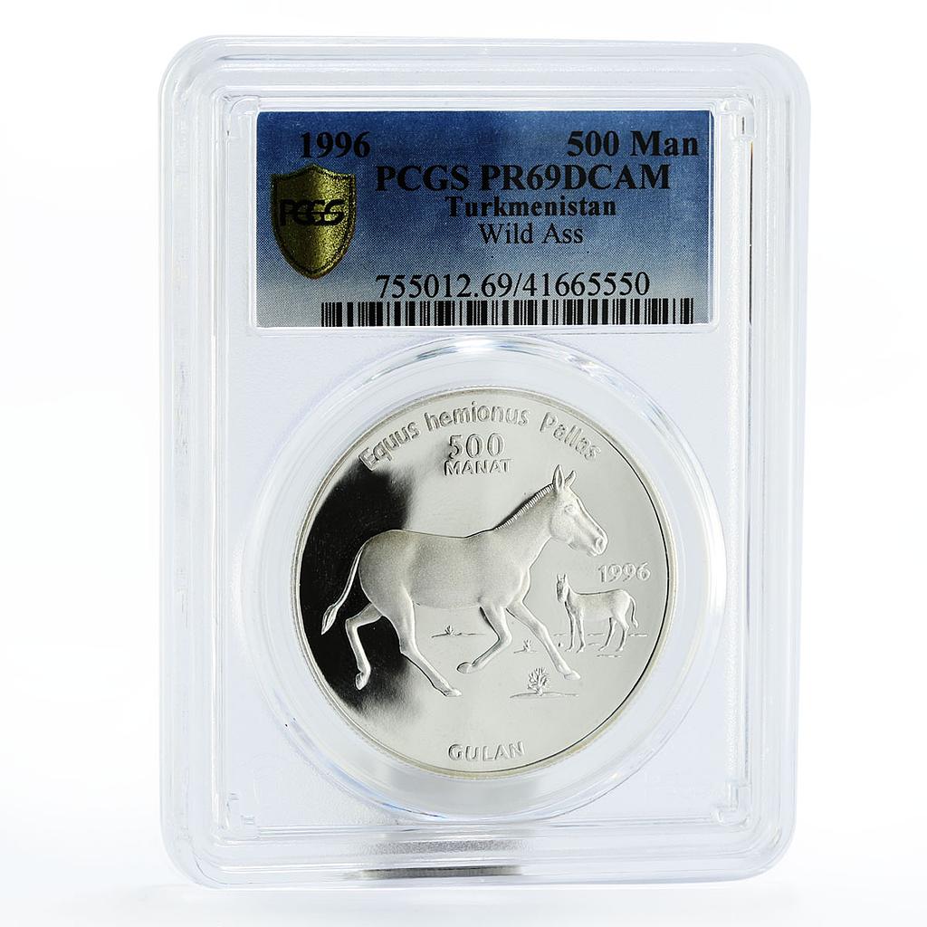Turkmenistan 500 manat Endangered Wildlife Wild Ass PR69 PCGS silver coin 1996