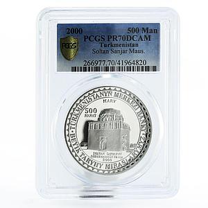 Turkmenistan 500 manat Soltan Sanjar Merv PR70 PCGS silver coin 2000