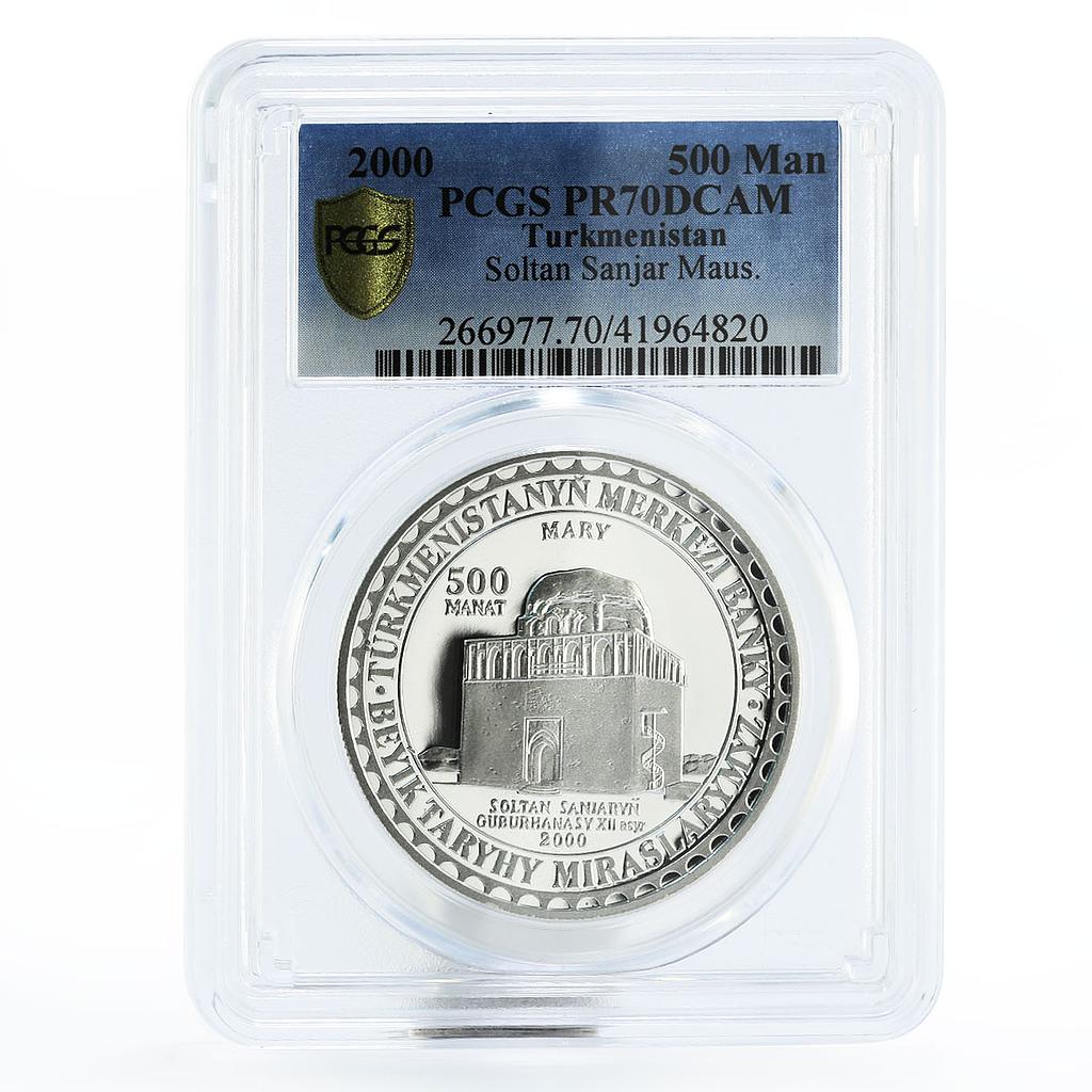 Turkmenistan 500 manat Soltan Sanjar Merv PR70 PCGS silver coin 2000