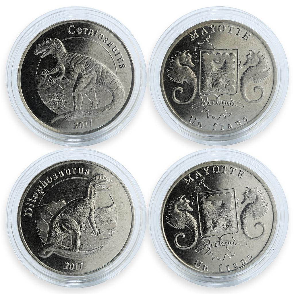 France Mayotte 1 franc set of 2 coins Dinosaur coin 2017