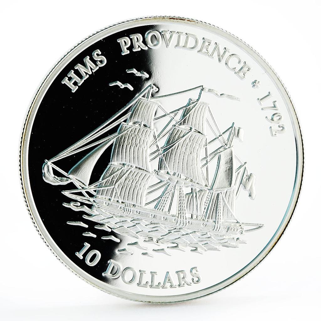 Fiji 10 dollars Seafaring HMS Providence Ship Clipper proof silver coin 2001