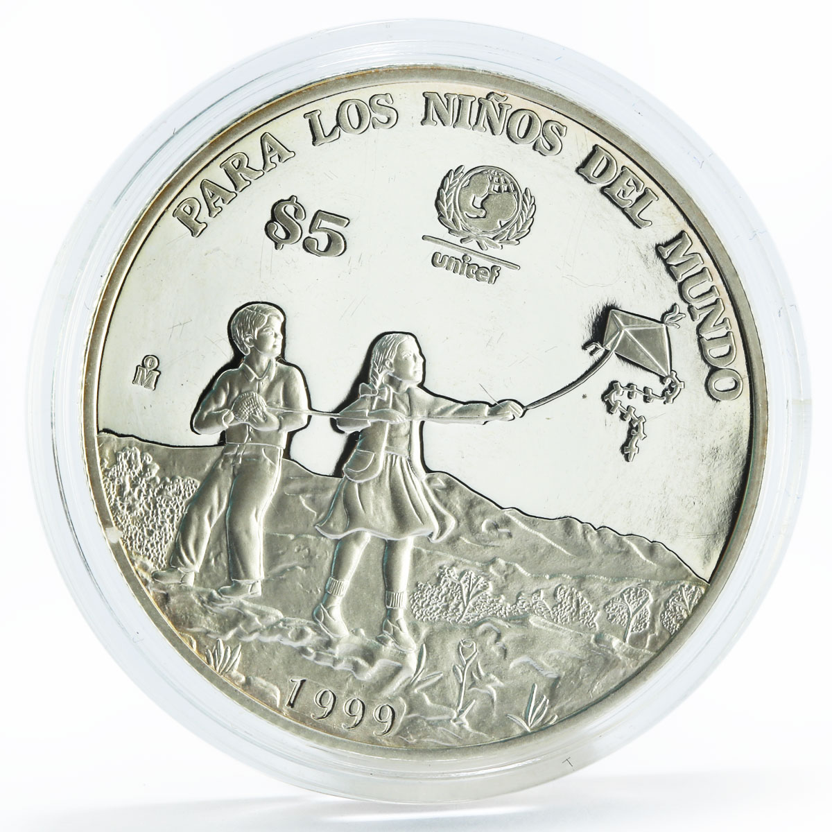 Mexico 5 pesos UNICEF series Children Playing with Kite proof silver coin 1999