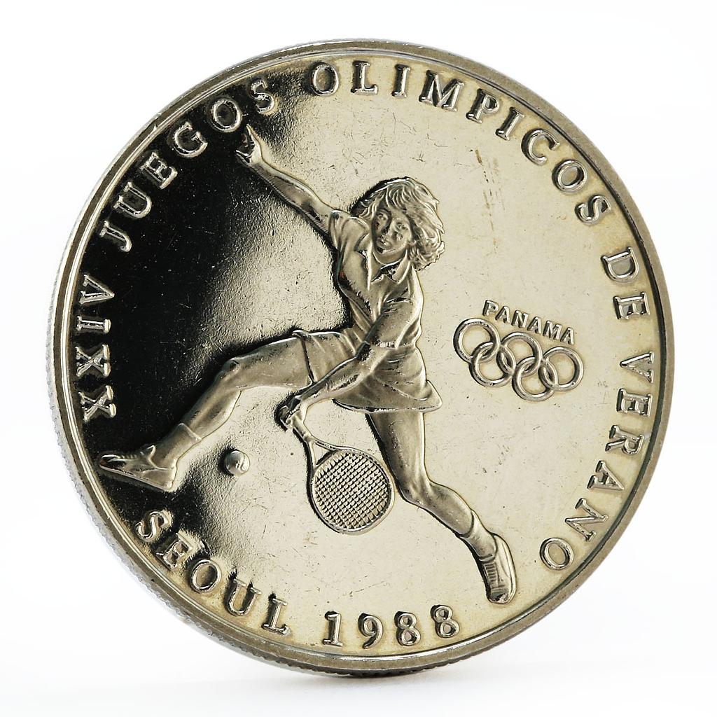 Panama 1 balboa Seoul Olympic Games series Tennis CuNi coin 1988