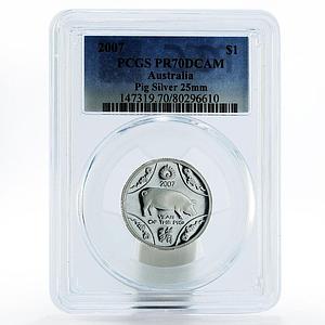 Australia 1 dollar Year of the Pig series PR70 PCGS silver coin 2007