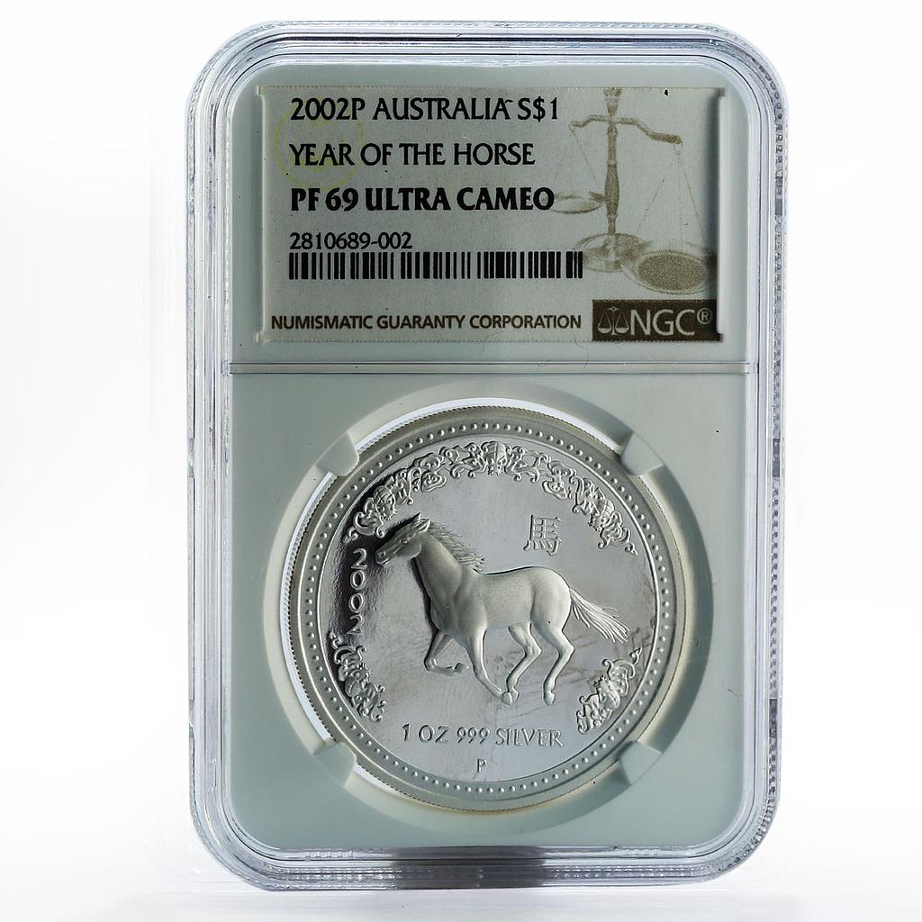 Australia 1 dollar Year of the Horse PF69 NGC silver coin 2002