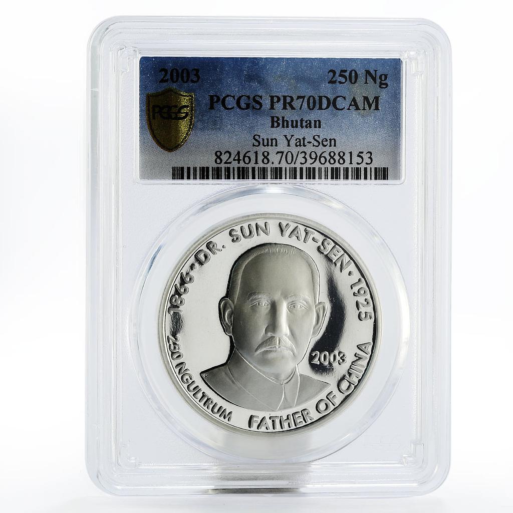 Bhutan 250 ngultrum Sun Yat-Sen PR70 PCGS silver coin 2003