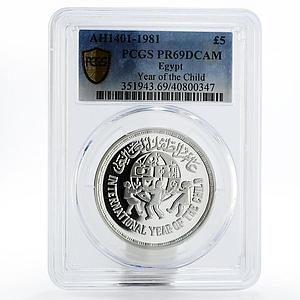 Egypt 5 pounds International Year of the Child PR69 PCGS silver coin 1981