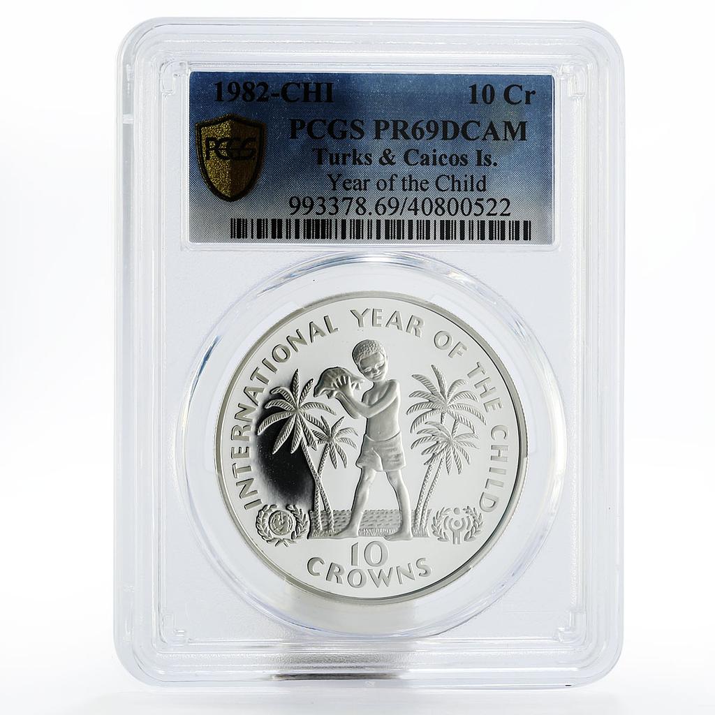 Turks and Caicos Islands 10 crowns Year of Child PR69 PCGS  silver coin 1982