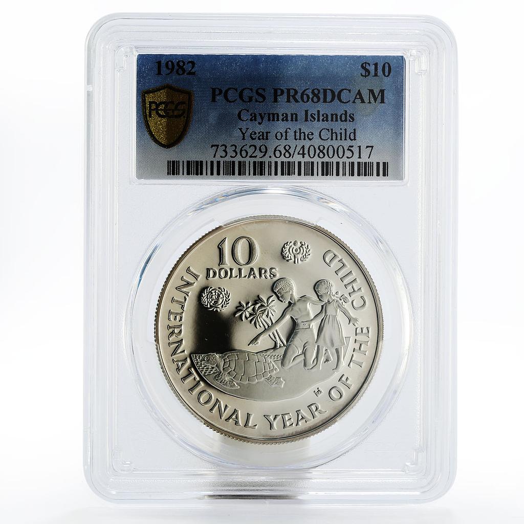 Cayman Islands 10 dollars Year of the Child PR68 PCGS silver coin 1982