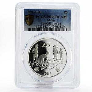 Malta 5 pounds UNICEF International Year of the Child PR70 PCGS silver coin 1981