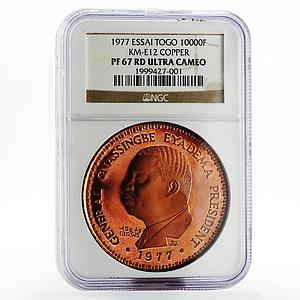 Togo 10000 francs Essai General Gnassingbe Eyadema PF67 NGC E12 copper coin 1977