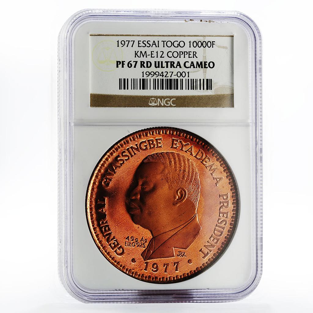 Togo 10000 francs Essai General Gnassingbe Eyadema PF67 NGC E12 copper coin 1977