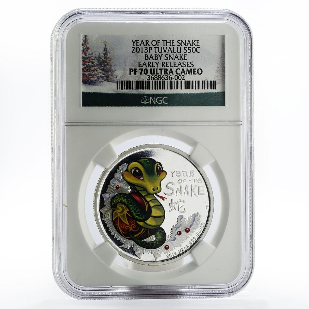 Tuvalu 50 cents Year of the Baby Snake PF70 NGC silver coin 2013