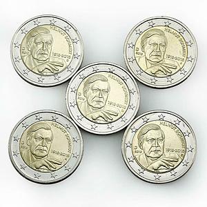 Germany 2 Euro set of 5 coins Helmut Schmidt 2018