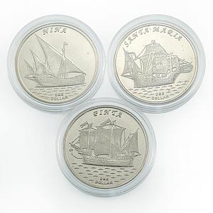 Gilbert Islands set of 3 coins Santa Maria Pinta Nina Ships 2016