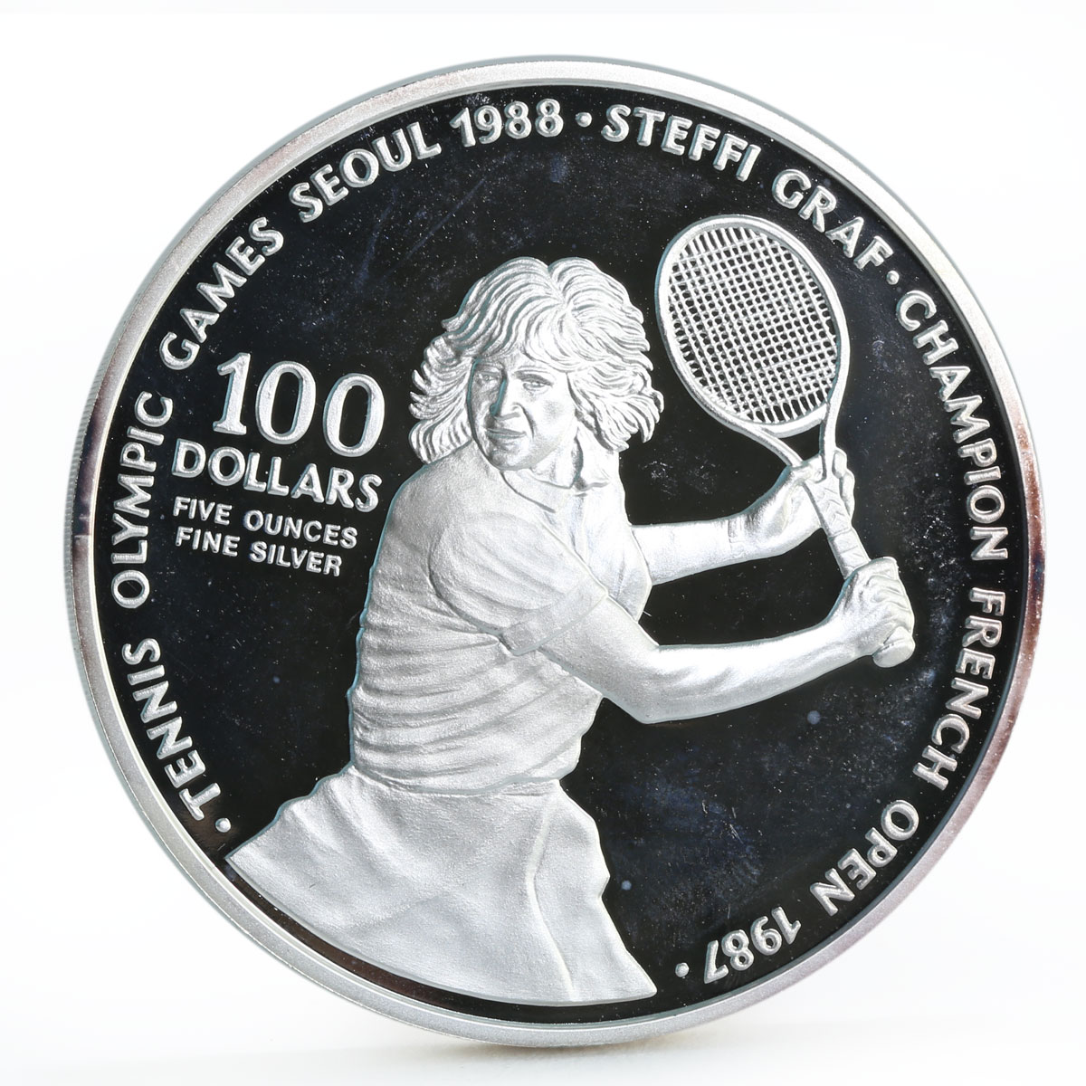 Niue 100 dollars Seoul Tennis Olympic Games series Steffi Graf silver coin 1987