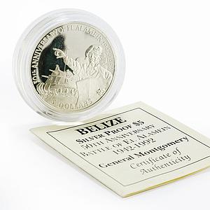 Belize 5 dollars 50th Anniversary of El Alamein Montgomery proof silver 1992