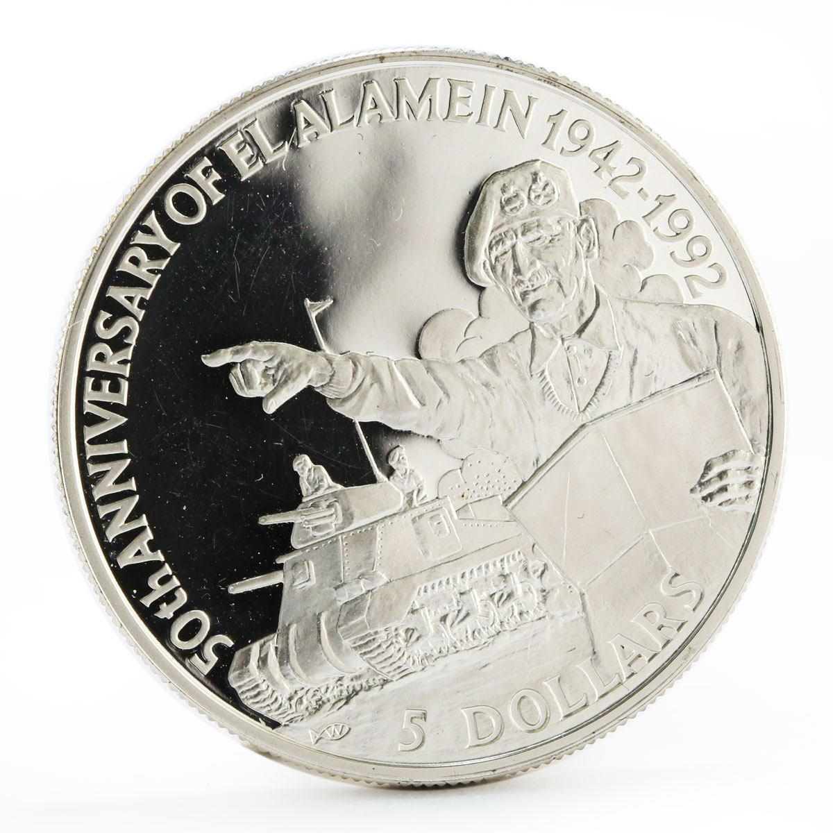 Belize 5 dollars 50th Anniversary of El Alamein Montgomery proof silver 1992