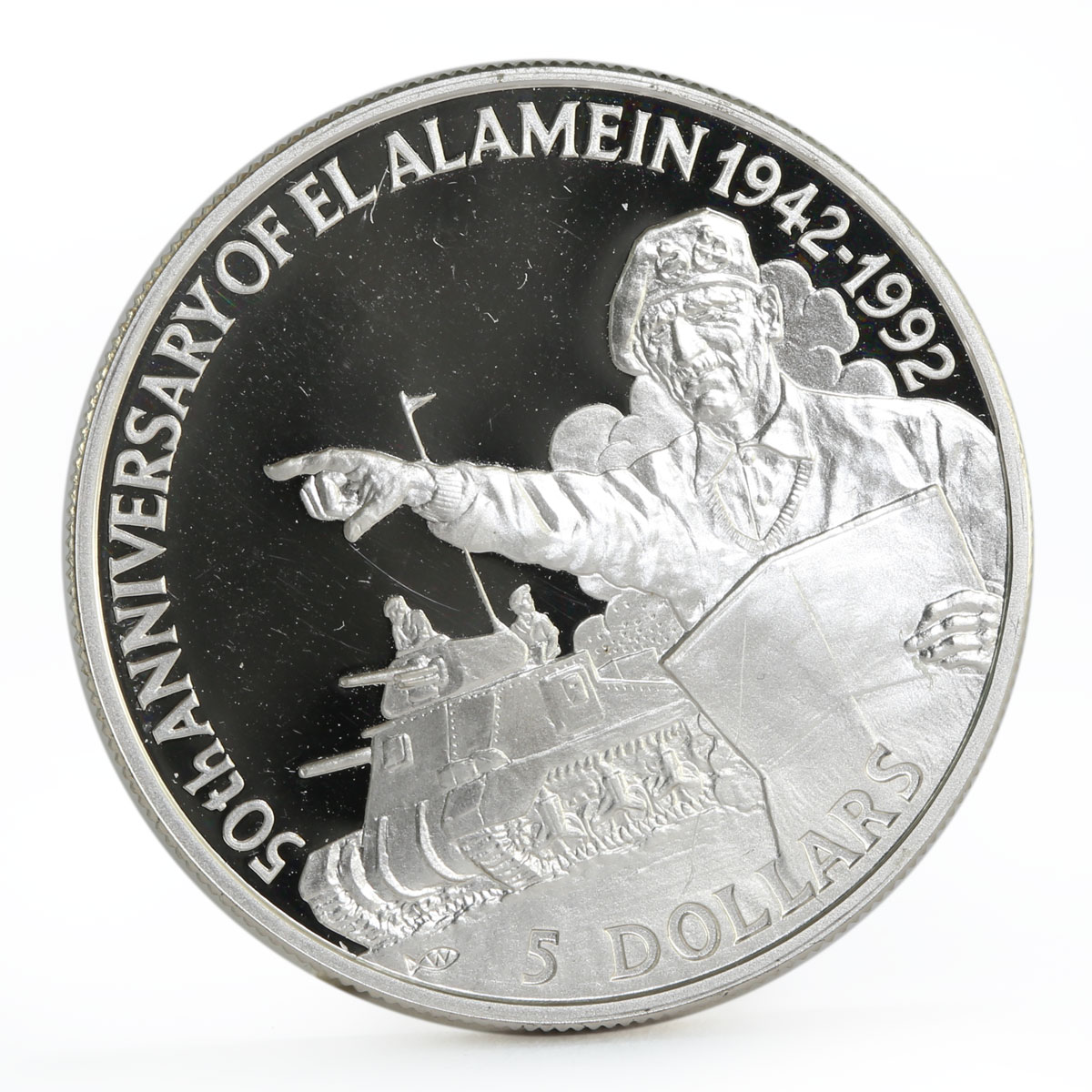 Belize 5 dollars 50th Anniversary of El Alamein Montgomery proof silver 1992