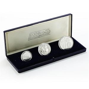 Mexico set of 3 coins Football World Cup 1986 proof silver coins 1985