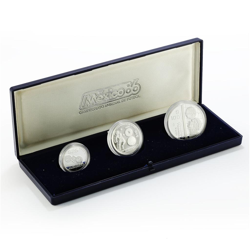 Mexico set of 3 coins Football World Cup 1986 proof silver coins 1985