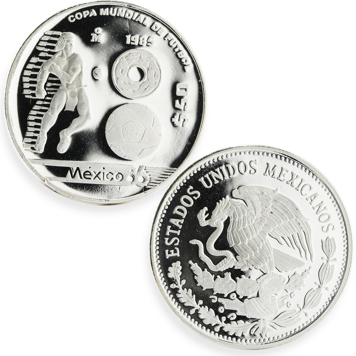 Mexico set of 3 coins Football World Cup 1986 proof silver coins 1985