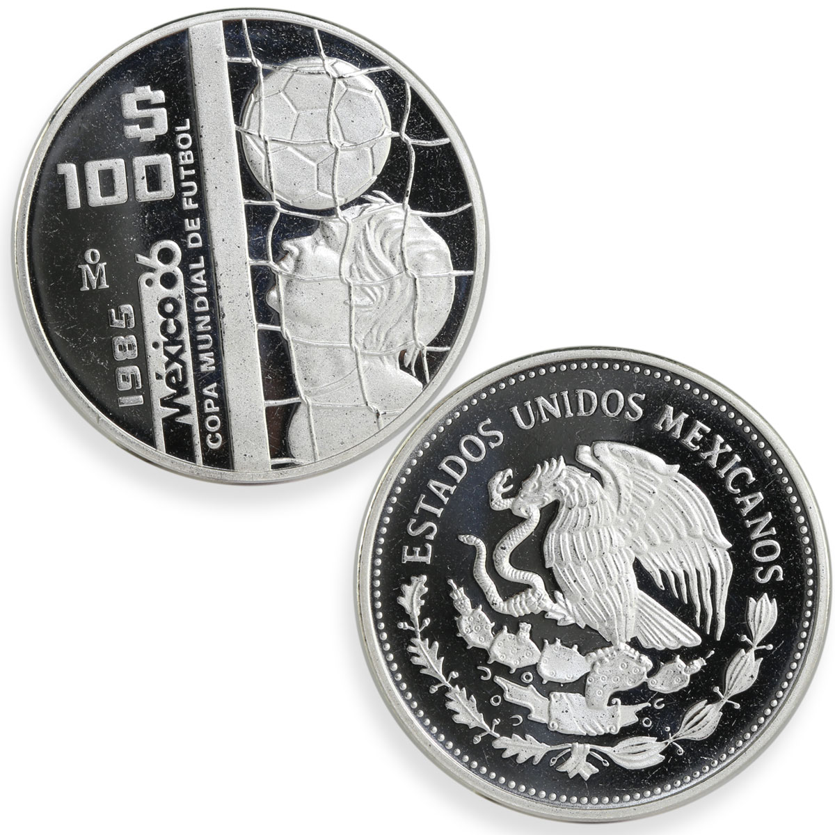 Mexico set of 3 coins Football World Cup 1986 proof silver coins 1985