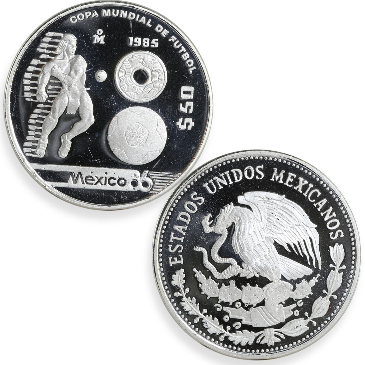 Mexico set of 3 coins Football World Cup 1986 proof silver coins 1985