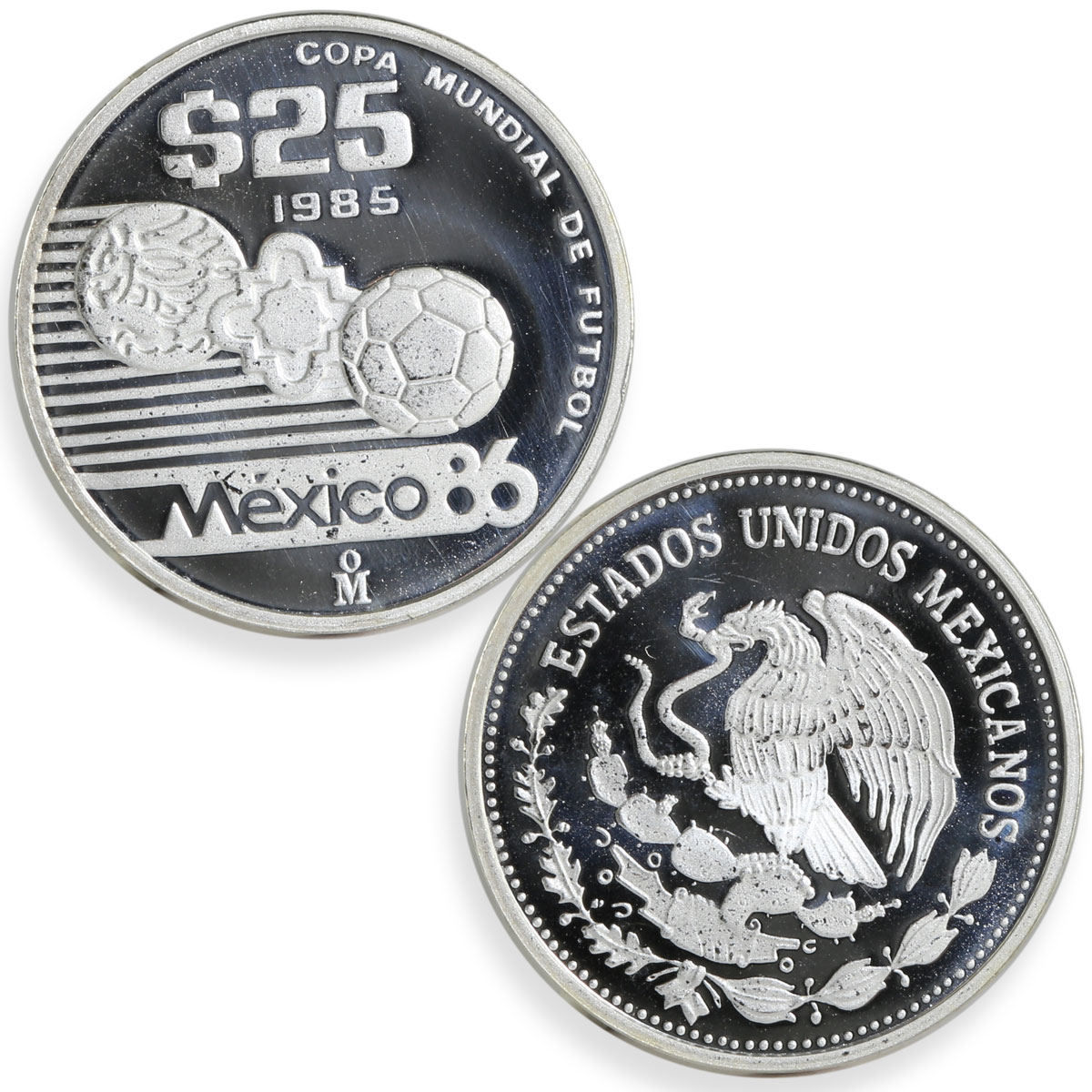 Mexico set of 3 coins Football World Cup 1986 proof silver coins 1985