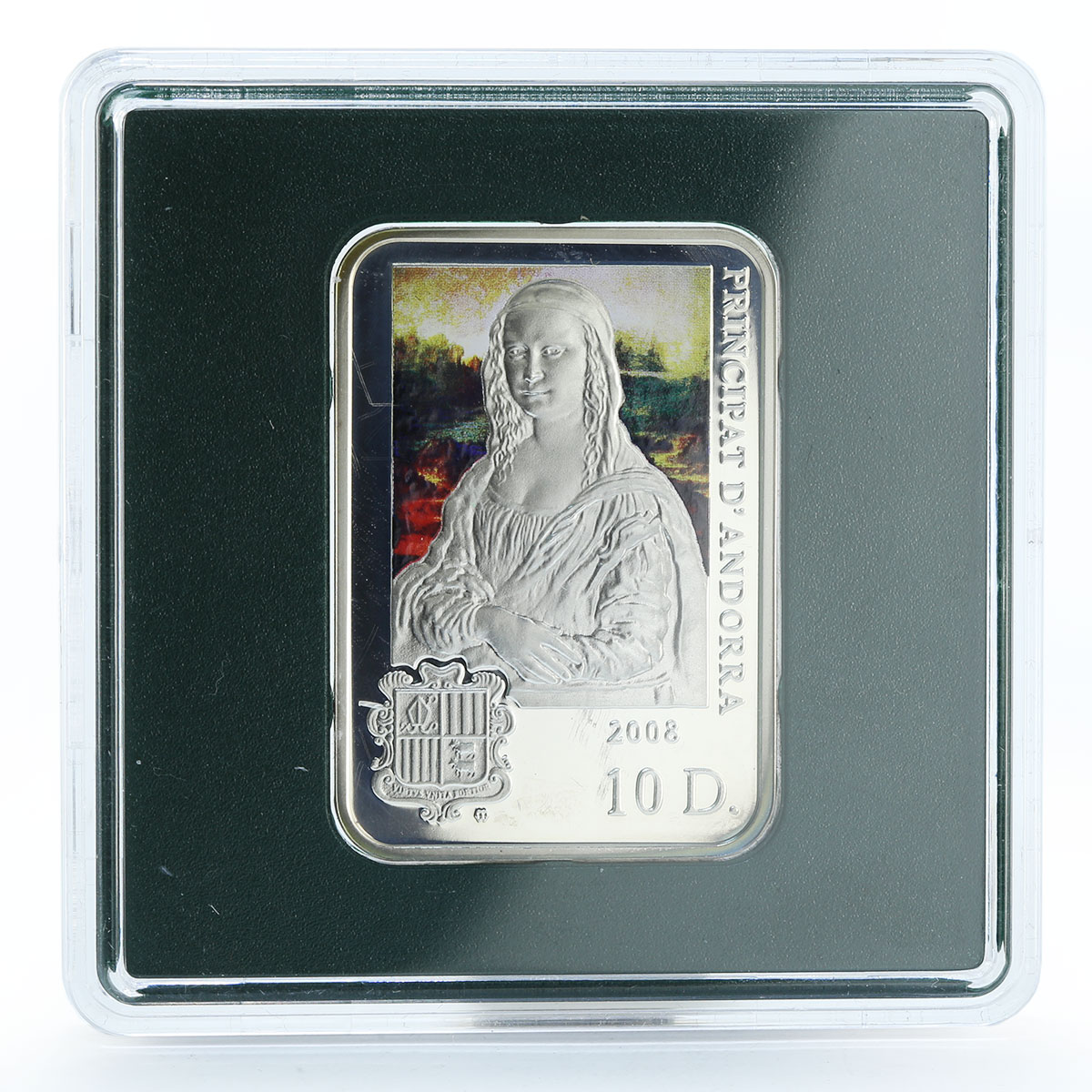 Andorra, 10 dinars, Da Vinci, Mona Lisa, painting, silver coin, 2008