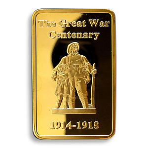 Great War, WWI, 1 Troy Ounce, 1 oz, Gold Plated bar, Honor, Duty, Commemorative