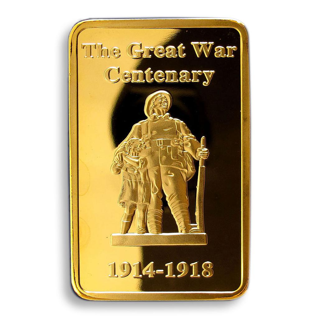 Great War, WWI, 1 Troy Ounce, 1 oz, Gold Plated bar, Honor, Duty, Commemorative