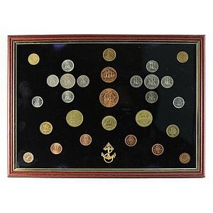 Greece, Canada, Portugal, Picture Framed set of 28 coins, Sail Boats, Anchor