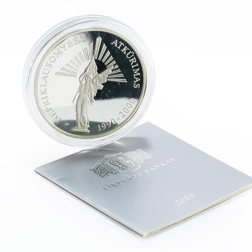 Lithuania 50 litu 10th Anniversary of Restored Independence silver coin 2000