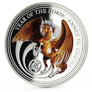 Benin 1000 francs Year of the Horse series Pegasus colored silver coin 2014