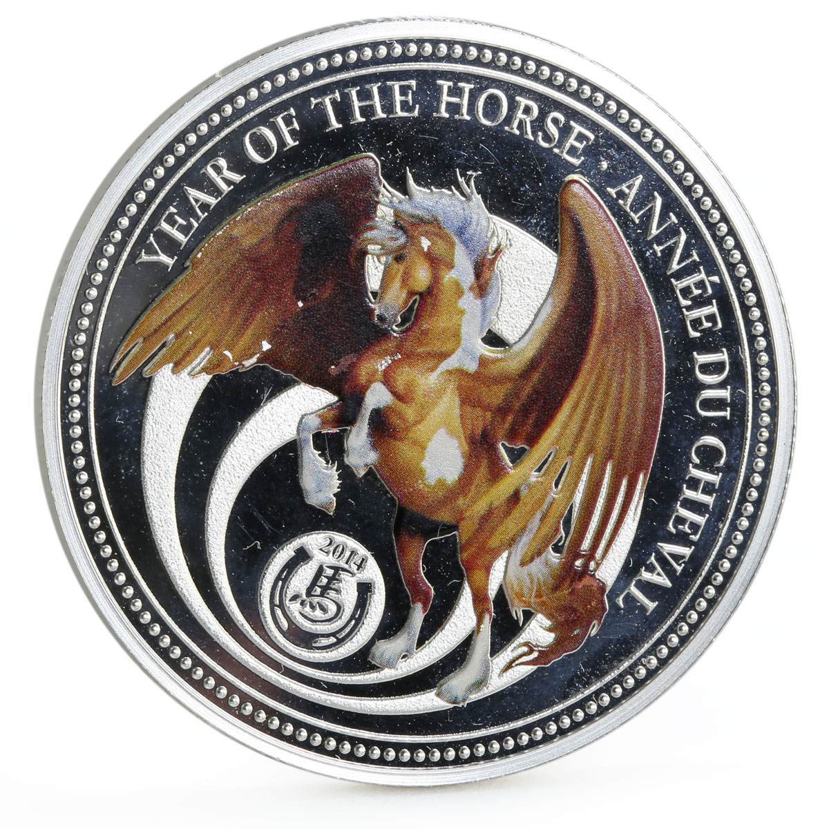 Benin 1000 francs Year of the Horse series Pegasus colored silver coin 2014