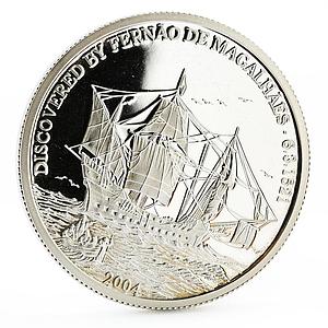 Mariana Islands 5 dollars Fernando Magellan Ship Clipper proof silver coin 2004
