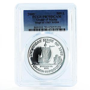 Malta 500 liras Order Grand Harbour Ship PR70 PCGS silver coin 2000