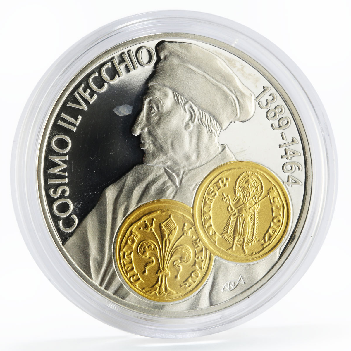 Netherlands Antilles 10 gulden Cosimo de Medici gilded proof silver coin 2001