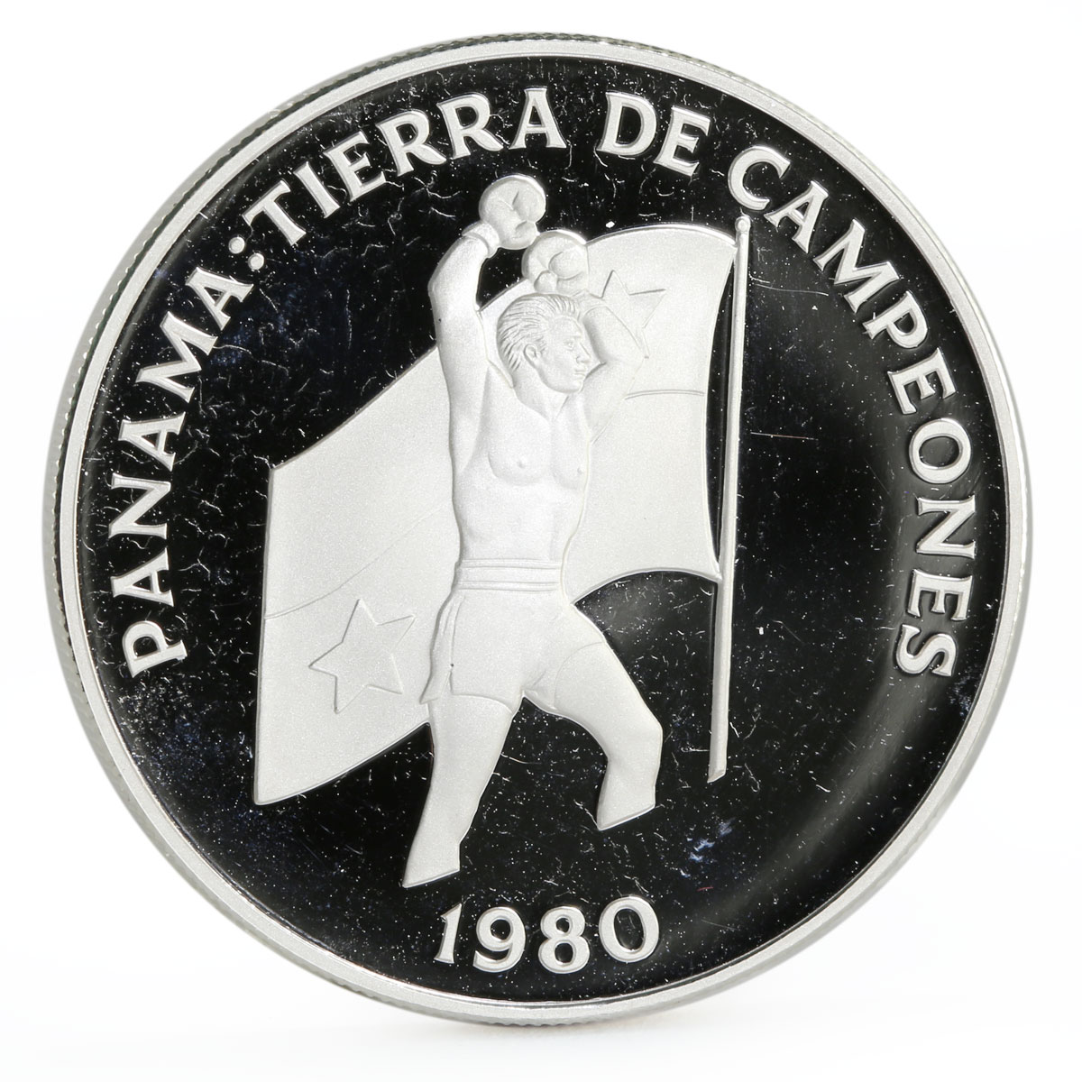 Panama 5 balboas Land of Champions series Boxer proof silver coin 1980