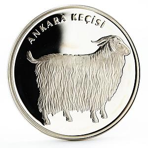 Turkey 20 lira Animal series Angora Goat proof silver coin 2005