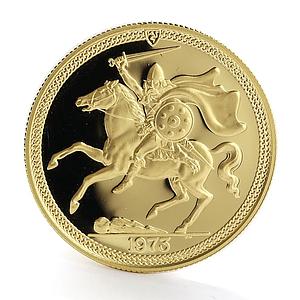 Islas of man 1 pound Mounted Soldier Queen Elizabeth II gold coin 1973
