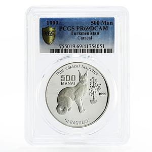 Turkmenistan 500 manat Red Book series Caracal PR69 PCGS silver coin 1999