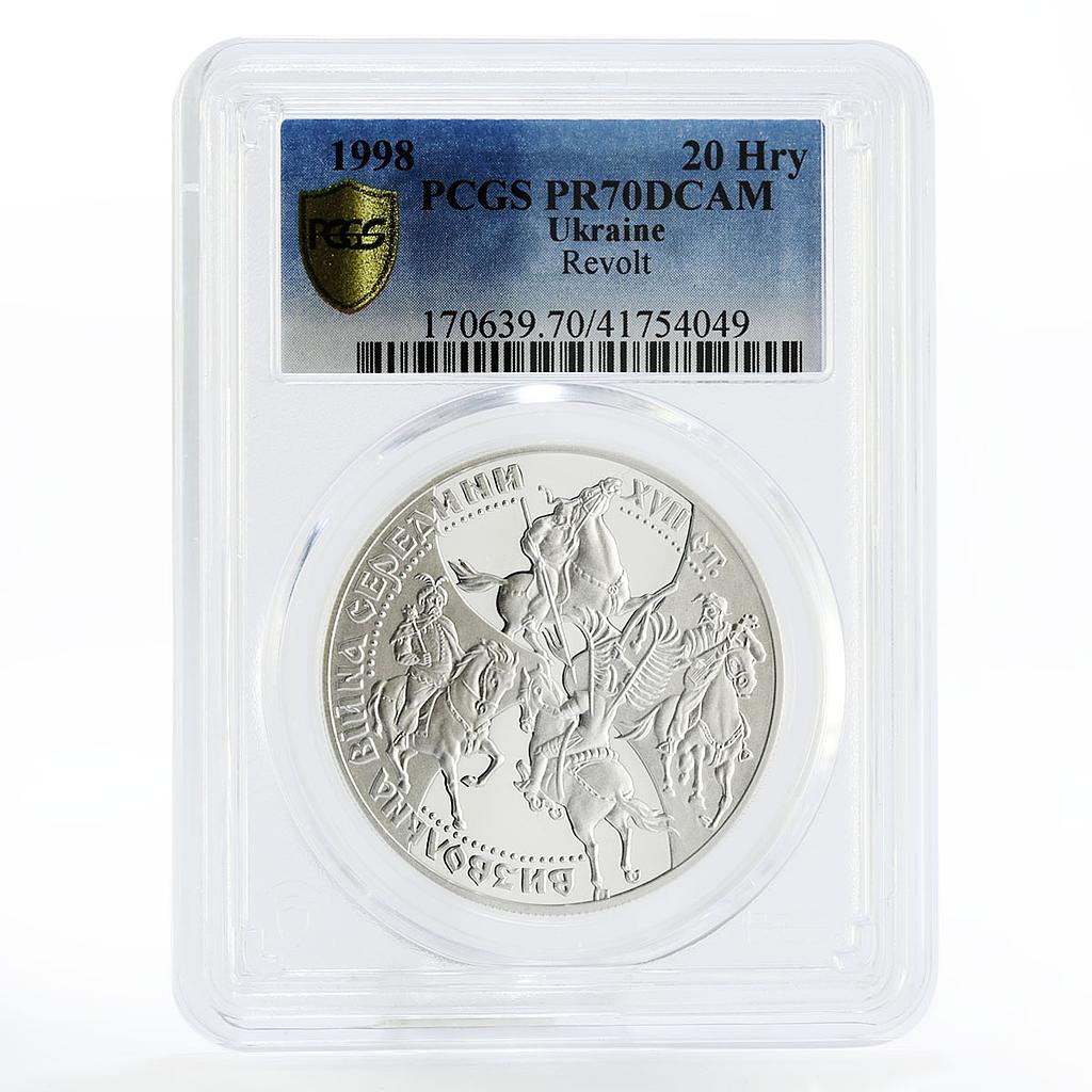 Ukraine 20 hryvnias Liberation War Khmelnitsky Horses PR70 PCGS silver coin 1998