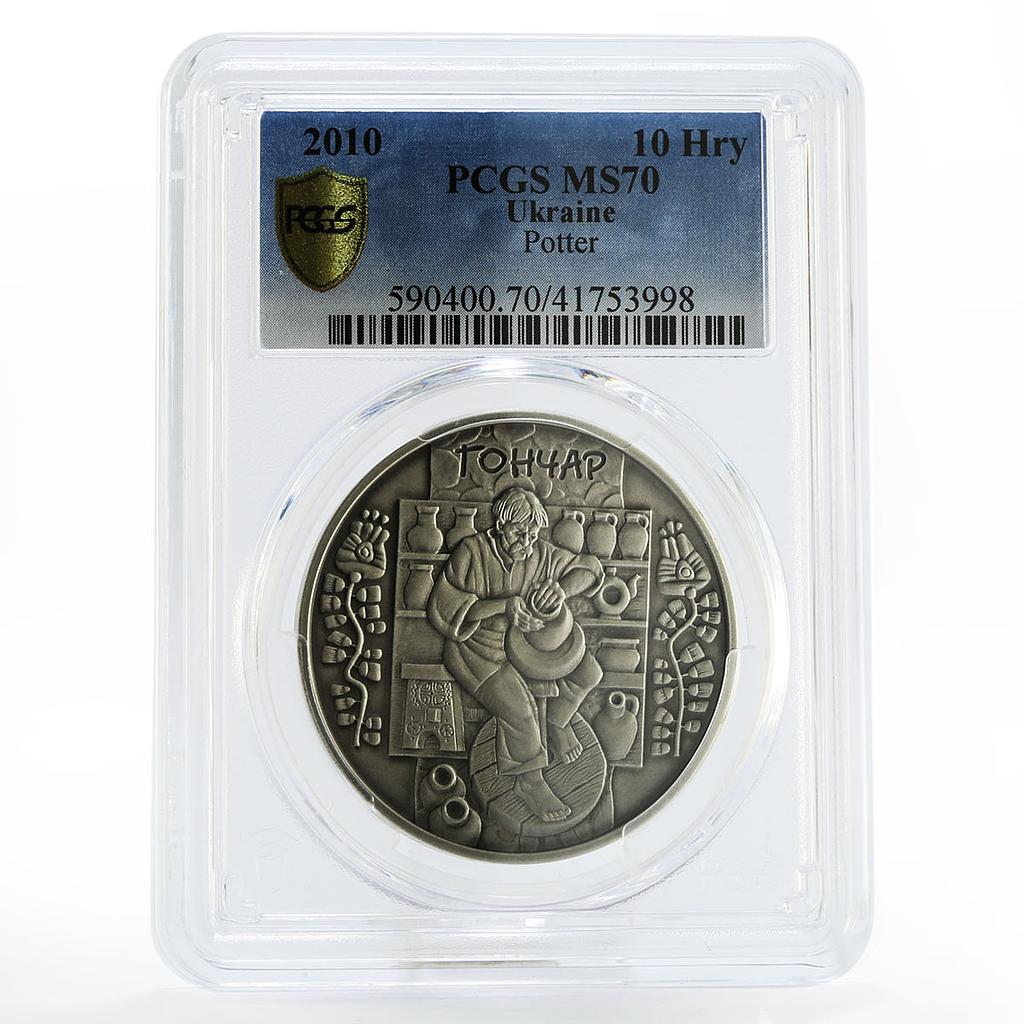 Ukraine 10 hryvnias Folk Crafts series Potter MS70 PCGS silver coin 2010