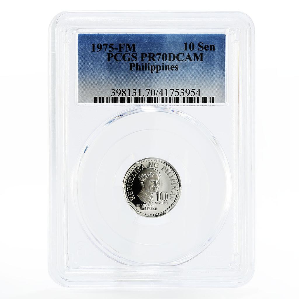 Philippines 10 sentimos Poet Francisco Balagtas PR70 PCGS nickel coin 1975