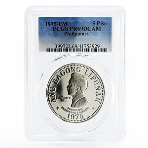 Philippines 5 piso Ferdinand E. Marcos PR69 PCGS nickel coin 1975