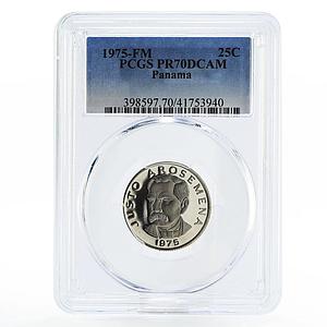 Panama 25 centesimos Statesman Justo Arosemena PR70 PCGS proof nickel coin 1975