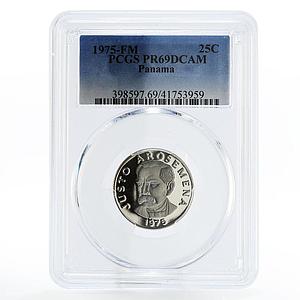 Panama 25 centesimos Statesman Justo Arosemena PR69 PGSG proof nickel coin 1975
